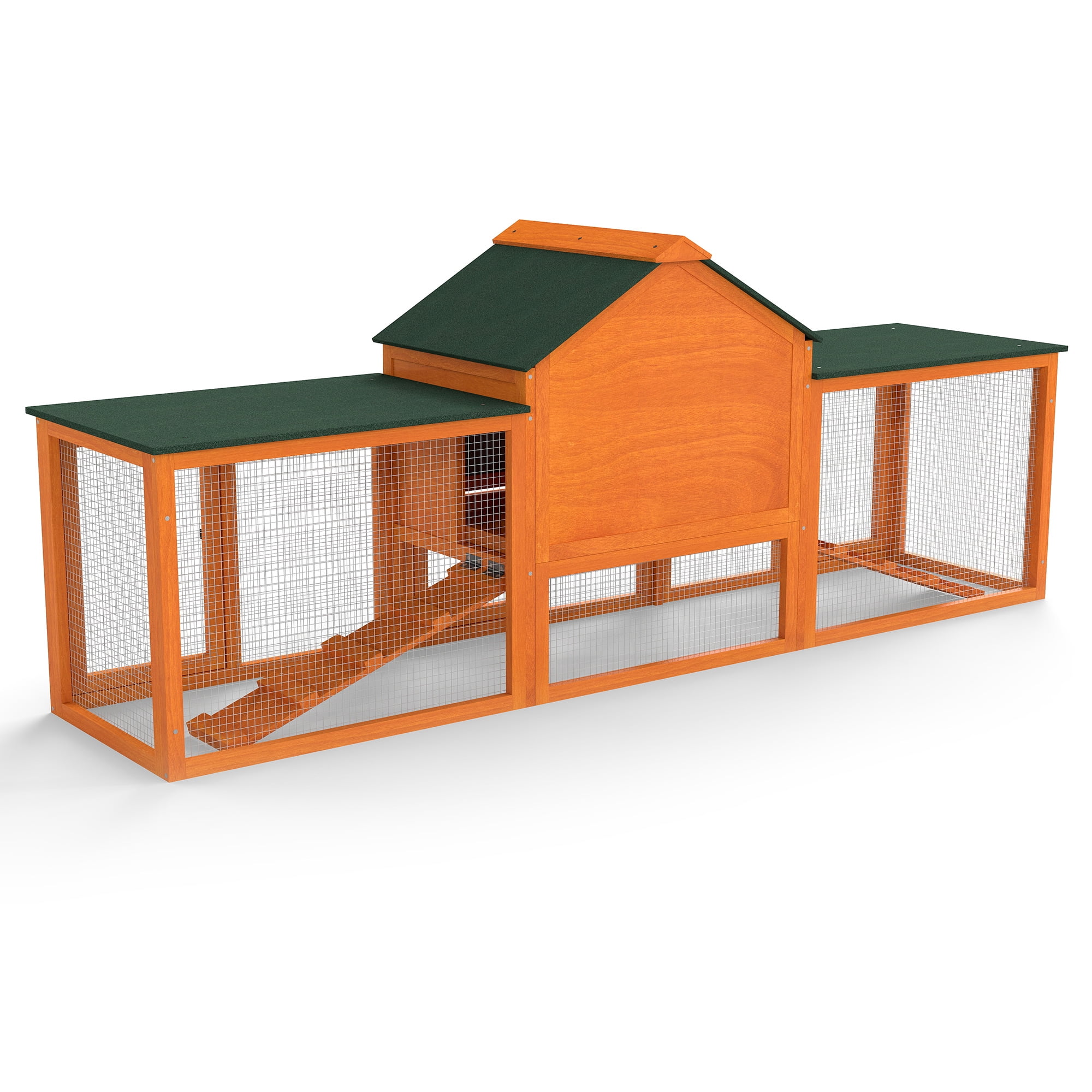 Pefilos 83" Large Rabbit Hutch Indoor and Outdoor Wood Bunny Cage with A Tray and Runs for Small Animals, Chicken Coops Nesting Box, Orange