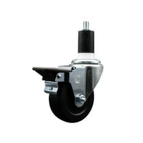 3.5 Inch Soft Rubber Swivel 1-1/2 Inch Expanding Stem Caster with Brake SCC