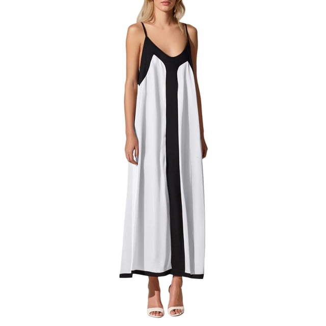 Youmylove Robe Chemise d'Été pour Femmes Robe Maxi Sans Manches Col en V Bretelles Spaghetti Fluide Élégante Robe de Fête Vacances à la Plage