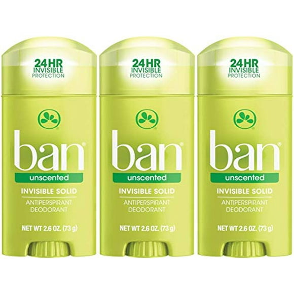 Ban Anti-Transpirant Déodorant Invisible Solide Non Parfumé 2,60 oz (3 Paquets)