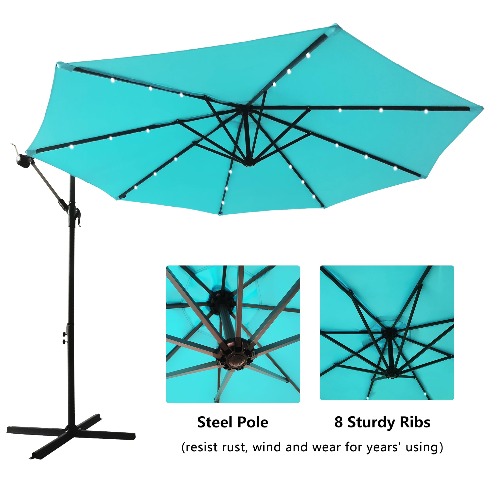 ENYOPRO Outdoor Patio Umbrella, 10ft Cantilever Offset Umbrella, Solar