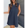 thumbnail image 3 of Vestido MEROKEETY 2025 de verano de manga corta con cuello en V azul marino para mujer, 3 of 8