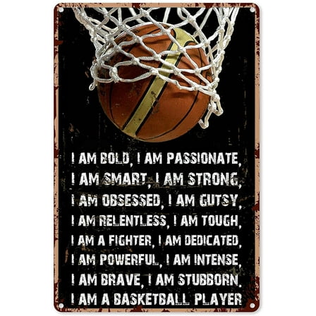 Vintage Tin Signs Basketball Basketball I Am Tin Sign Decoration Vintage Chic Metal Poster Wall Decor Art Gift for Men Boys Room 16x12 inch