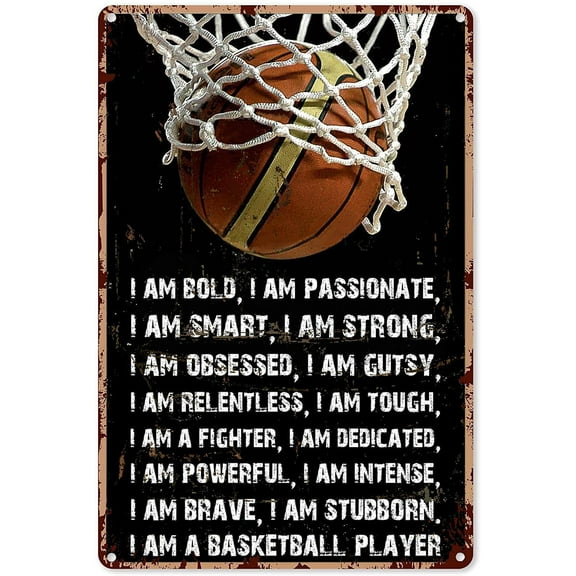 Vintage Tin Signs Basketball Basketball I Am Tin Sign Decoration Vintage Chic Metal Poster Wall Decor Art Gift for Men Boys Room 16x12 inch