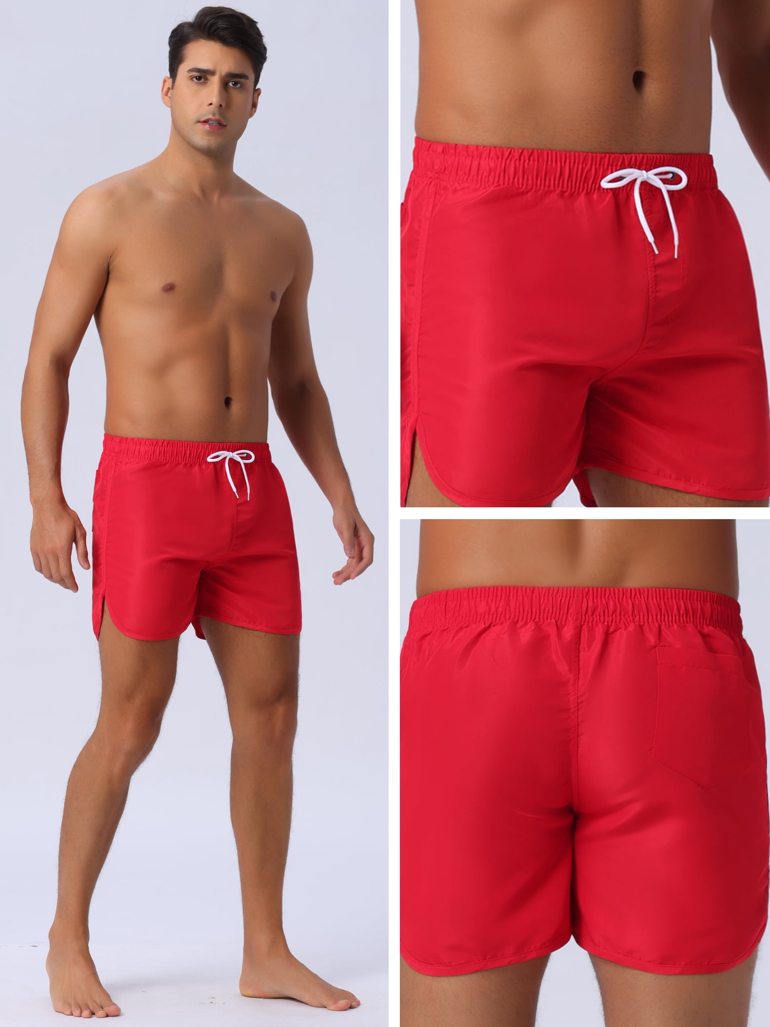 DARING DIVA Men's Elastic Waist Drawstring Beach Board Shorts 32 Red