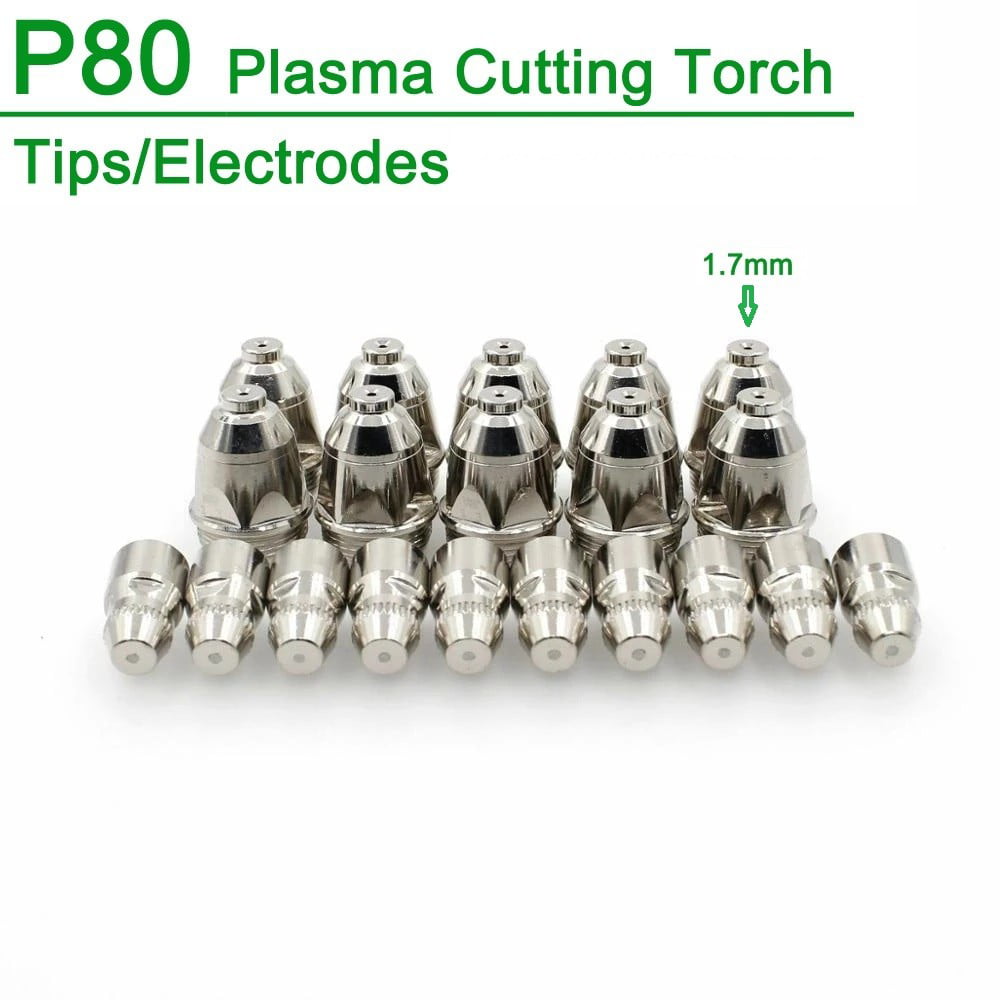 Set 10pcs 1.3mm P80 Nozzle P80 Electrode,Torch Nozzle Plasma Cutting Consumable,Replacement for air Plasma Cutting Machine