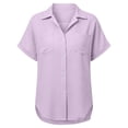 thumbnail image 7 of Caywon Women's Summer Short Sleeve Button Down Collared Shirt with pair Front Chest Patch Pockets and loose form Curved Hemline for Daily Casual Wear, 7 of 7