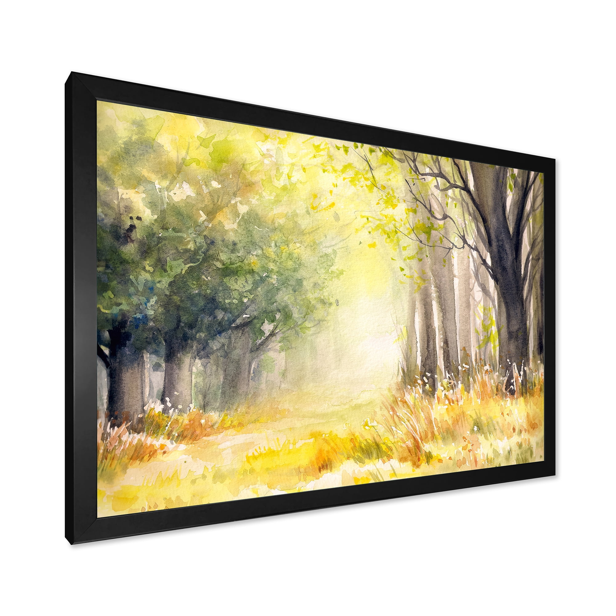 Designart 'Bright Sunshine Through The Yellow Forest Trees III' Traditional Framed Art Print