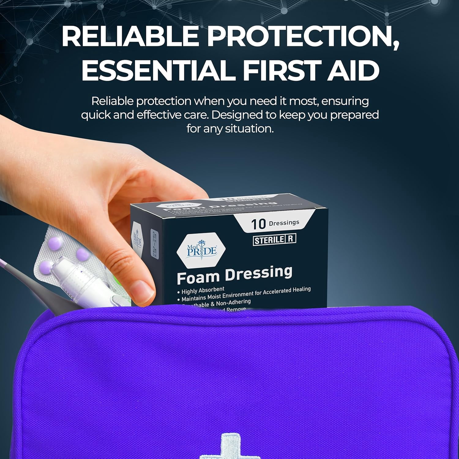 Med Pride Sterile Non Adhesive Foam Bandages for Wounds 6x6 Inch, 10 pack Waterproof Soft Foam Dressing
