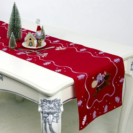 

New Embroidery Christmas Table Cloth 40X180Cm Christmas Table Flag Christmas Tablecloth Christmas Table Decor Red