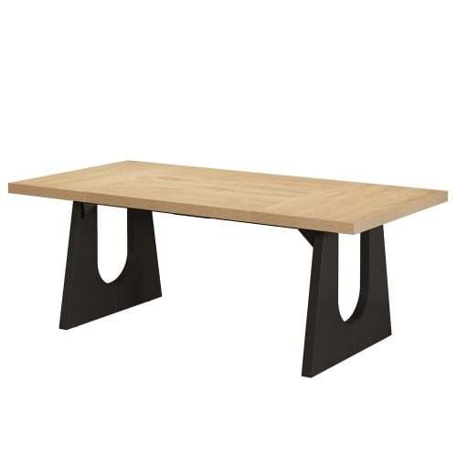 71" Farmhouse Oak and Black Dining Table for 6-8, Large Rustic Rectangular Kitchen & Dinner Table with Solid Wood Legs, Vintage Centerpiece for Dining Room & Living Room