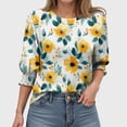 thumbnail image 4 of GEWSEY Blouses for Women Dressy Casual 3/4 Length Sleeve Womens Tops with Smocked (Yellow, S), 4 of 7