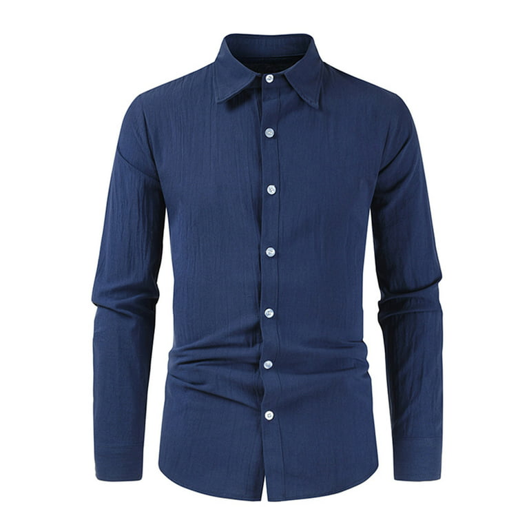 Aueoeo Men's Cotton Linen Shirt Casual Long Sleeve Button Up Shirt