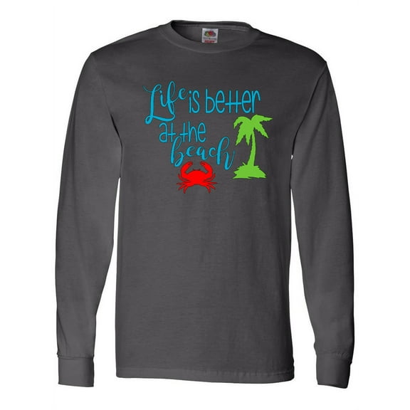 Inktastic Life is Better at the Beach Crab and Palm Tree Long Sleeve T-Shirt
