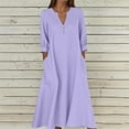thumbnail image 2 of Lenago Maxi Dresses for Women Casual Solid Color Dress with Long Sleeves V-Neck Long Dress Half Buttons Plus Size Comfy Dress Oversize Fitted, 2 of 5