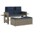 thumbnail image 2 of vidaXL Reclining Garden Bench with Cushions Grey Poly Rattan, 2 of 5
