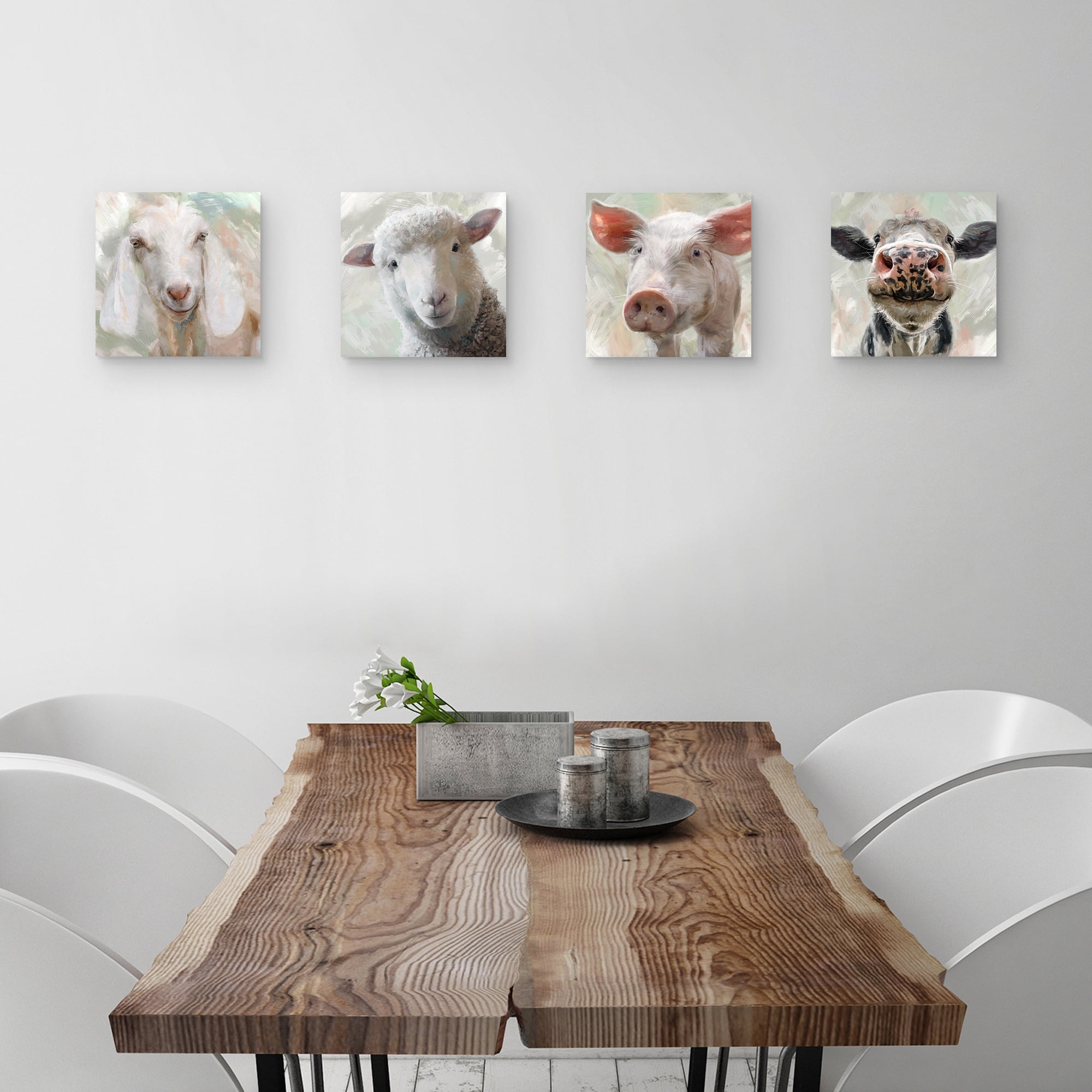 Farm Critters I, II, III, IV by Studio Arts Set of 4 Canvas Prints, 1.5" x 12"