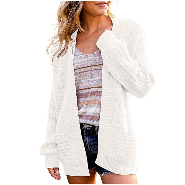 Timegard Cardigan pour Femmes Manches Longues Ouvert Chandails Automne Ample Confortable Vestes Tricotées Couleur Unie