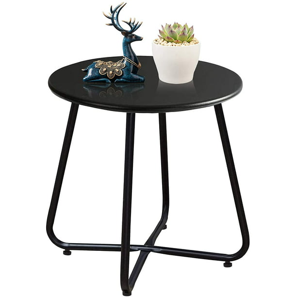 Sunyplay Patio Side Table Small Round, Small Black Round Outdoor Side Table