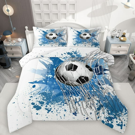 Homewish Sport Soccer 2pcs Bedding Comforter Set For Children Teens Adults,Graffiti Splash Twin Comforter Sets,Gamer Football Breathable Bedding Set,Ultra Soft Home Decor,Reversible