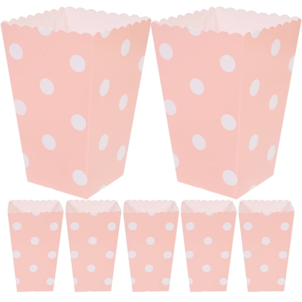 24 cajas de palomitas de maíz, contenedores, cajas de papel, bolsas de papel, caja de refrigerios con diseño de puntos para cine, mesas de postre, recuerdos de boda (rosa)