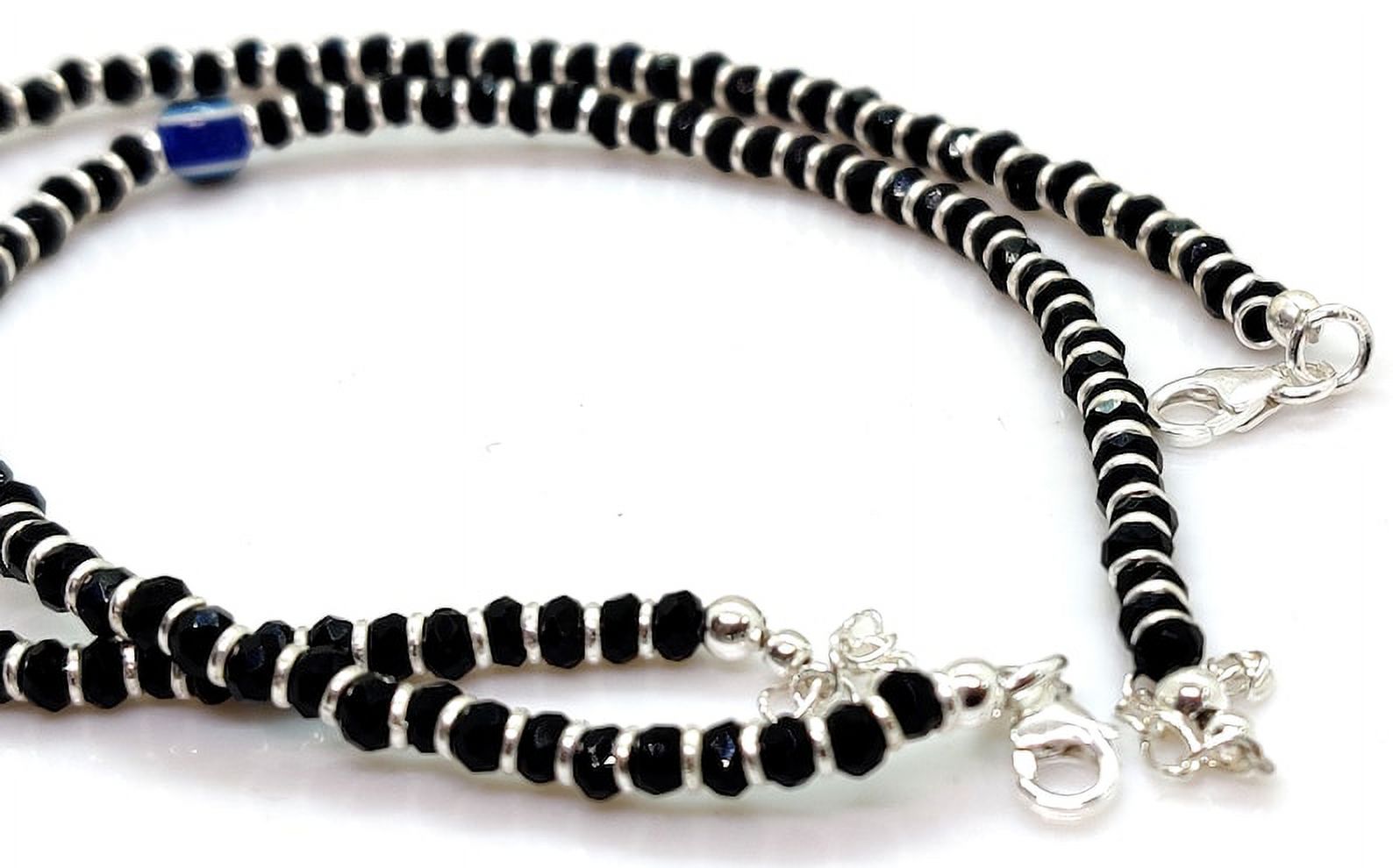 Evil Eye Black Beads Silver Anklet