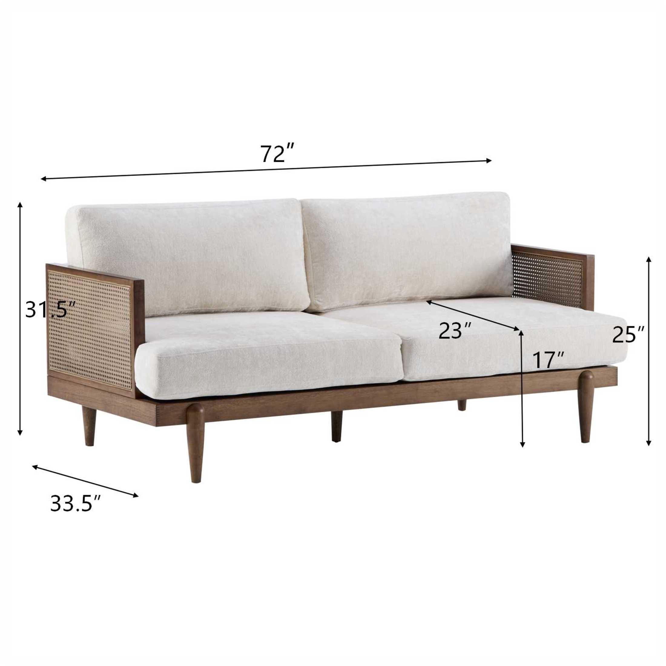 Christopher Knight Home Vintage 72“ Rattan 3-Seat Sofa with Solid Wood Frame, High-Rebound Cushions, Walnut