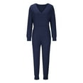 thumbnail image 4 of FAIWAD Women's Jumpsuits Long Sleeve V Neck Rompers Baggy Plus Size Solid Color Comfy Romper with Pocket, 4 of 7