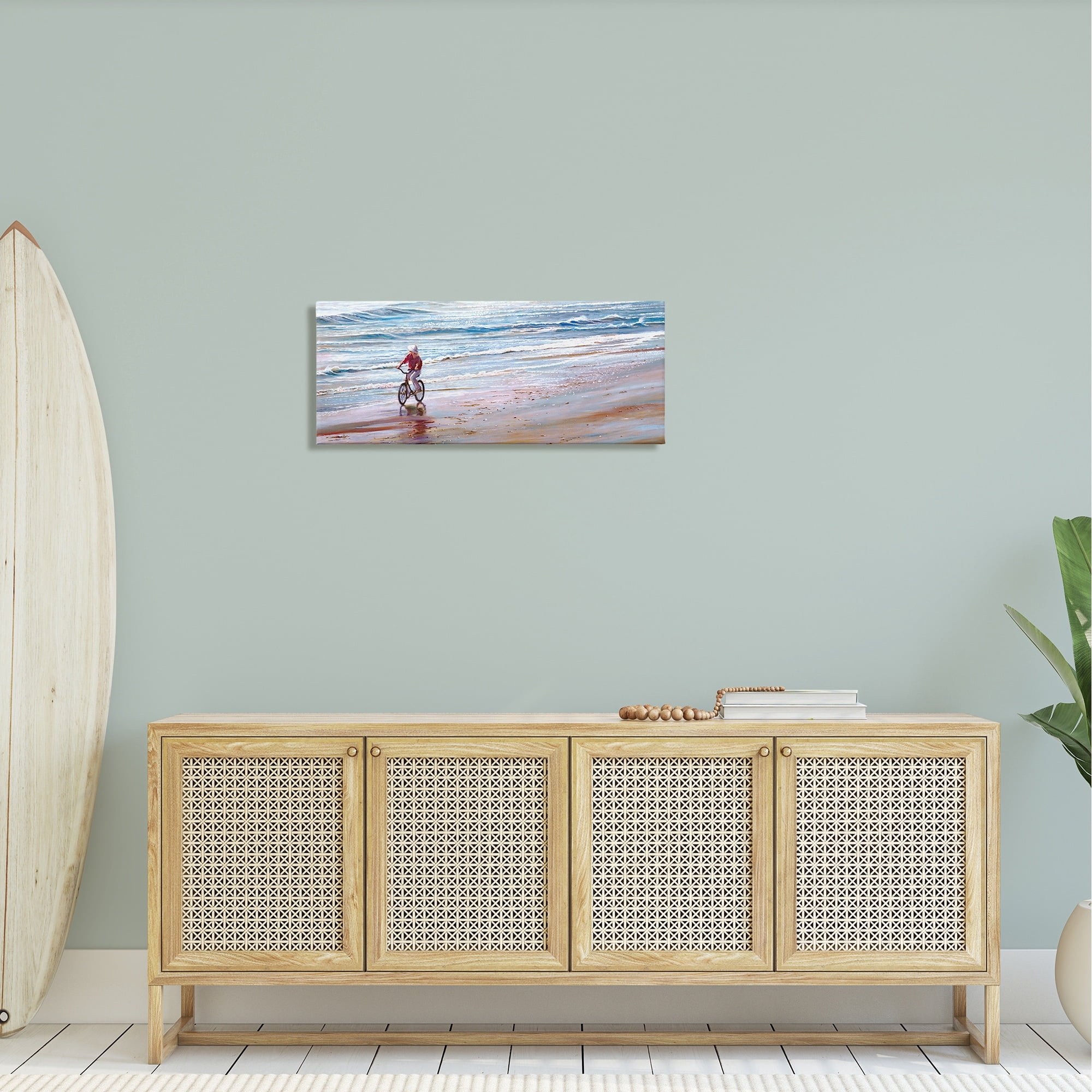 Stupell Industries Riding Bike Along Ocean Shore Beach Waves Painting Gallery Wrapped Canvas Print Wall Art, Design by Tom Mielko