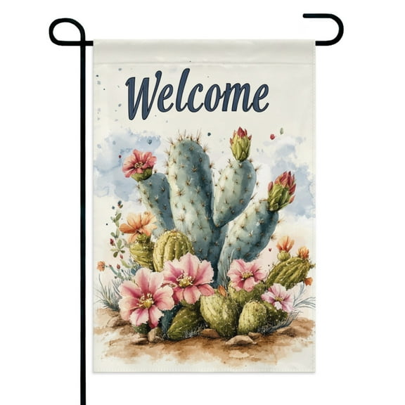 Welcome Cactus Garden Flags 12×18 Inch Double Sided Decorative Yard Banner Seasonal Flag for Outdoor Outside Decor
