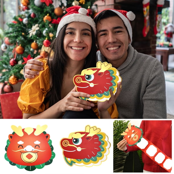 Fiudx Sobre Rojo 2024 con Estampado Dorado, Ideal Como Regalo de Año Nuevo, Portamonedas o Dinero, Decoración Festiva para El Hogar y El Árbol, Papel Rojo, 17,5 X 15 Cm.