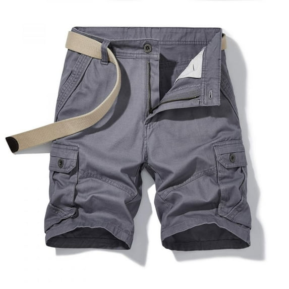 Tdoqot Ripstop Cargo Shorts Men- Casual Solid Zipper Button Pockets Cropped Cargo Shorts Gray