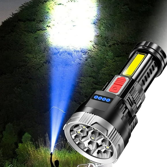 Rechargeable LED Flashlight 9-Core 4-Speed | Strong Light & Side Lamp | 200-300m Range | ABS Waterproof Body | USB Fast Charging | Battery Display | 18650 Lithium | Portable Outdoor Lighting | 5W |