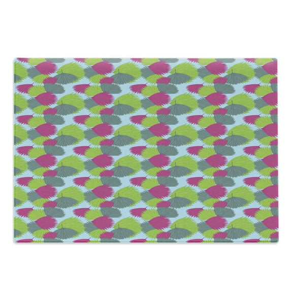 Exotic Cutting Board, Repeating Botanical Pattern with Tropic Plants Leaves, Decorative Tempered Glass Cutting and Serving Board, in 3 Sizes, by Ambesonne