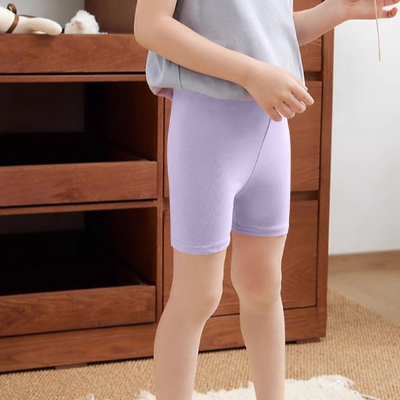 Amkhujs Girl's Shorts Pants Sizes 5-10years Cotton Summer Solid Color Casual High Waisted Leggings, Home Gifts, Purple