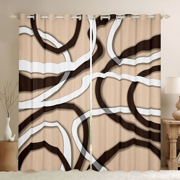 Homewish Abstract Stripes Black Out Curtains For Teens Boys Girls,Geometric Lines Curtains Pack of 2 (42x63 Each),Vintage Aesthetic Bedroom Curtains,Ultra Soft Home Decor