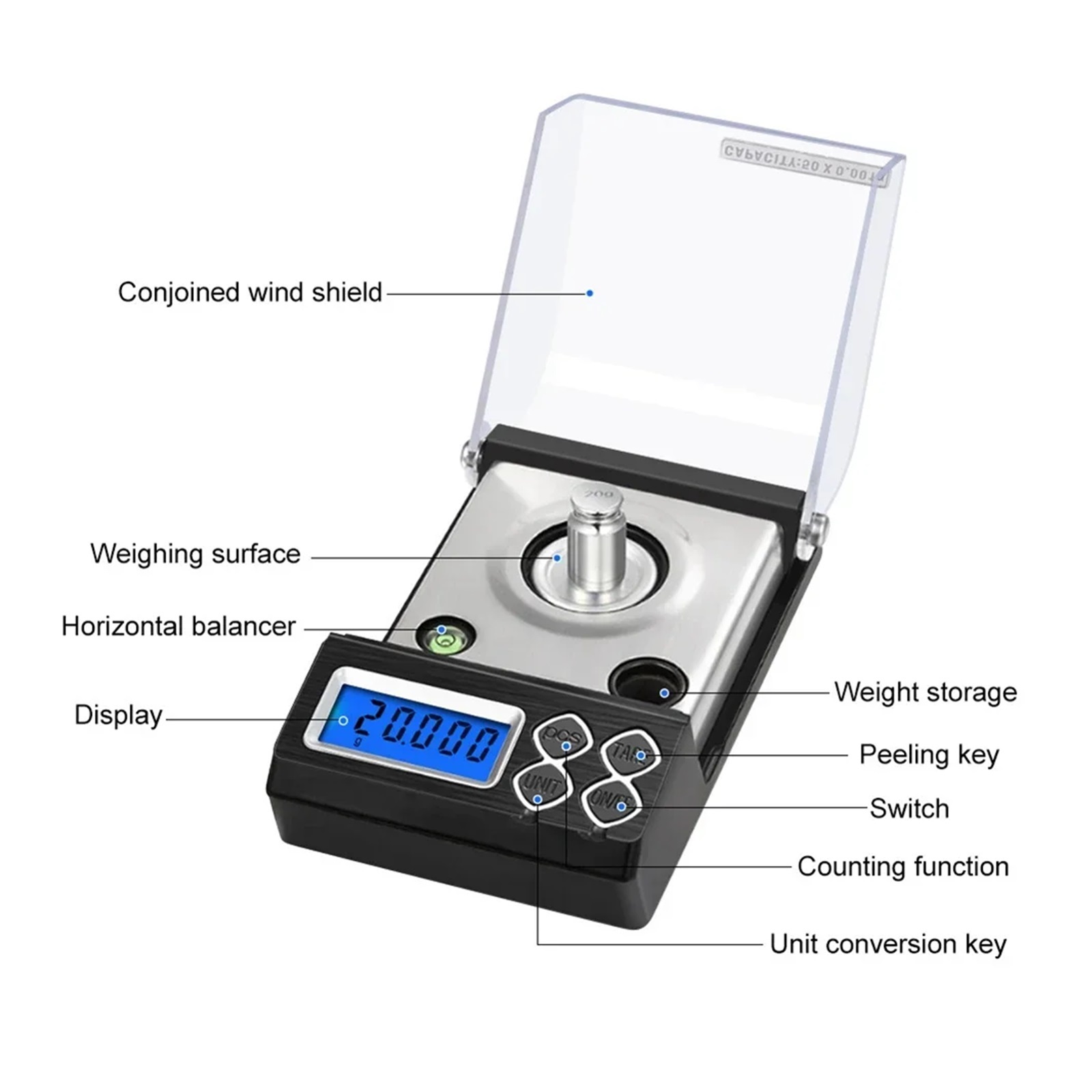20g/50g Precision Diamond Scale Scales, Medicinal 0.001g Balance Weight Jewelry Electronic LCD Digital Laboratory - High Precision