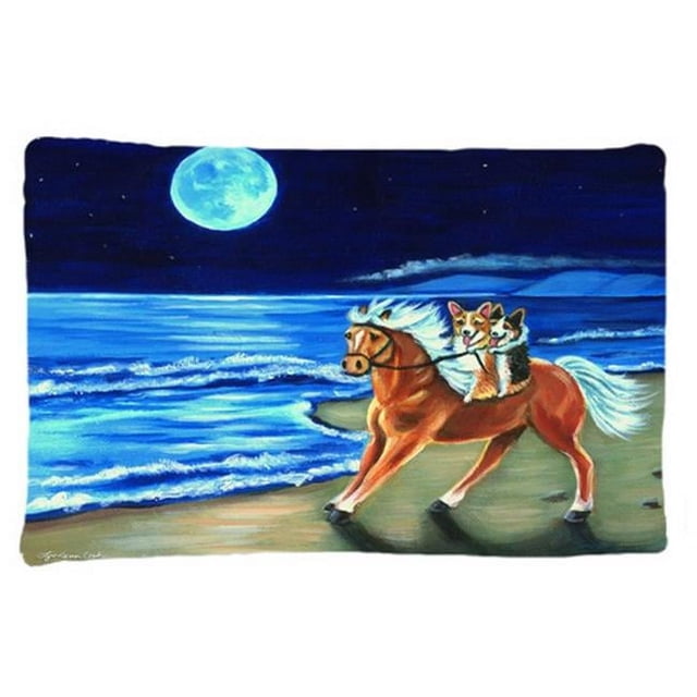 Carolines Treasures 7318PILLOWCASE Corgi Beach Ride On Horse Fabric Standard Pillowcase