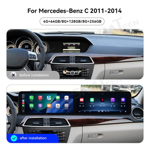 SNATEEN Dual 12.3 inch Carplay Screen/Radio/Multimedia Player for Mercedes-Benz C 2011 2012 2013 2014 Universal Car Navigation/GPS Upgrade Headunit Android Display 1080P Touch Screen Replace System