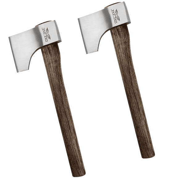 JXE JXO 2-Pack Outdoor Camping Axes, 16.4" Wood Handle Hatchets with 1.58 lb Carbon Steel Head for Firewood Splitting, Yard Work & Bushcraft