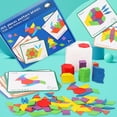 thumbnail image 1 of Ke1Clo 155 Pieces Shape Matching Wooden Puzzle, Early Childhood Education Color Sorting Toy with Double-Sided Cards, Building Blocks Set for Kids Learning Shapes Colors, 1 of 7