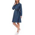 thumbnail image 4 of INSPIRE CHIC Denim Dress for Women's Long Sleeve Button Down A-Line Belted Classic Jean Dresses S Navy Blue, 4 of 6