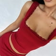 thumbnail image 6 of Women'S Y2k Summer Tops Square Neck Lace Trim Crop Tank Tops Red S, 6 of 9