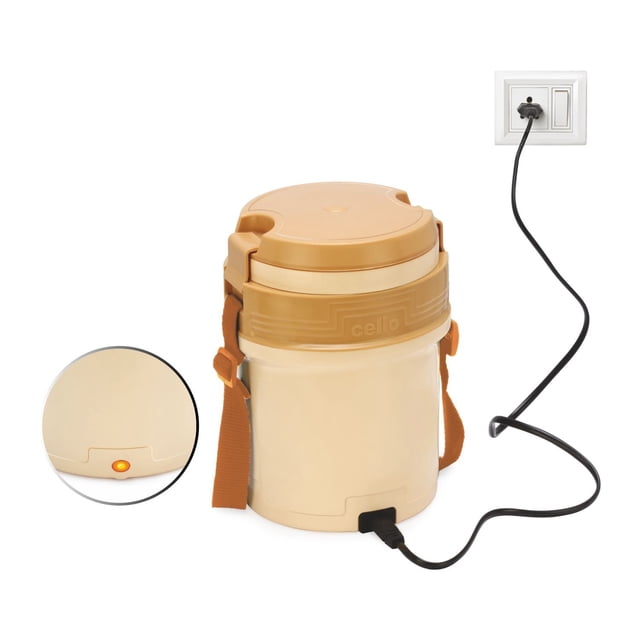 Newton Plastic Electric Container Lunch Box Set Of 4 - Beige | In-Built Pocket For Power Cord - Special Durable Heat Resistant Plastic | Electrical Shock Proof