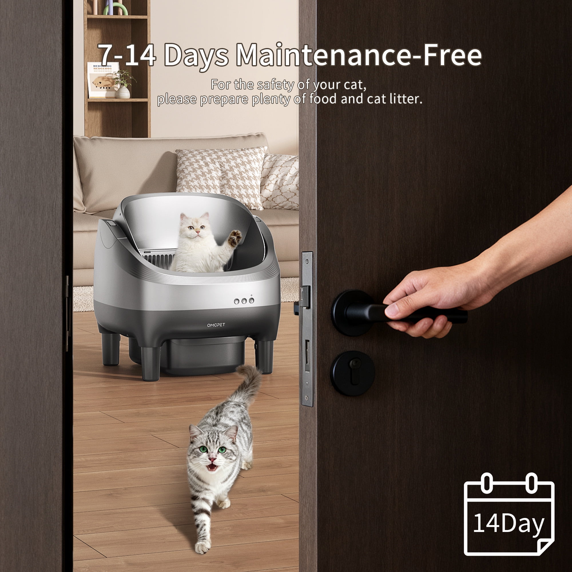 OUDOSPRS Automatic Cat Litter Box Self Cleaning, Smart Litter Box for Multiple Cats with 10 Safety Sensor Radars, 100L Electric Cat Box with APP-Control, Odor Control, Quiet Operation, Gray