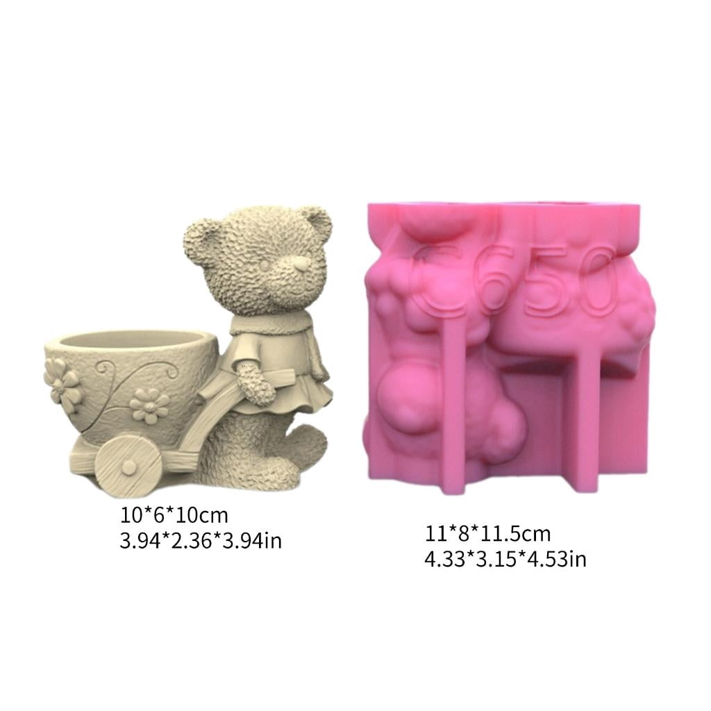 Osdhezcn 3D Bear Silicone Mould for Flower Pots Mold Concrete Cement Epoxy Resin Molds