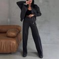 thumbnail image 1 of Dropshipping Autumn Winter Female Loose Tracksuit Sweatshirt Women's Sports Suits Zipper Jacket and Wide Leg Pants Two-piece Set, 1 of 2