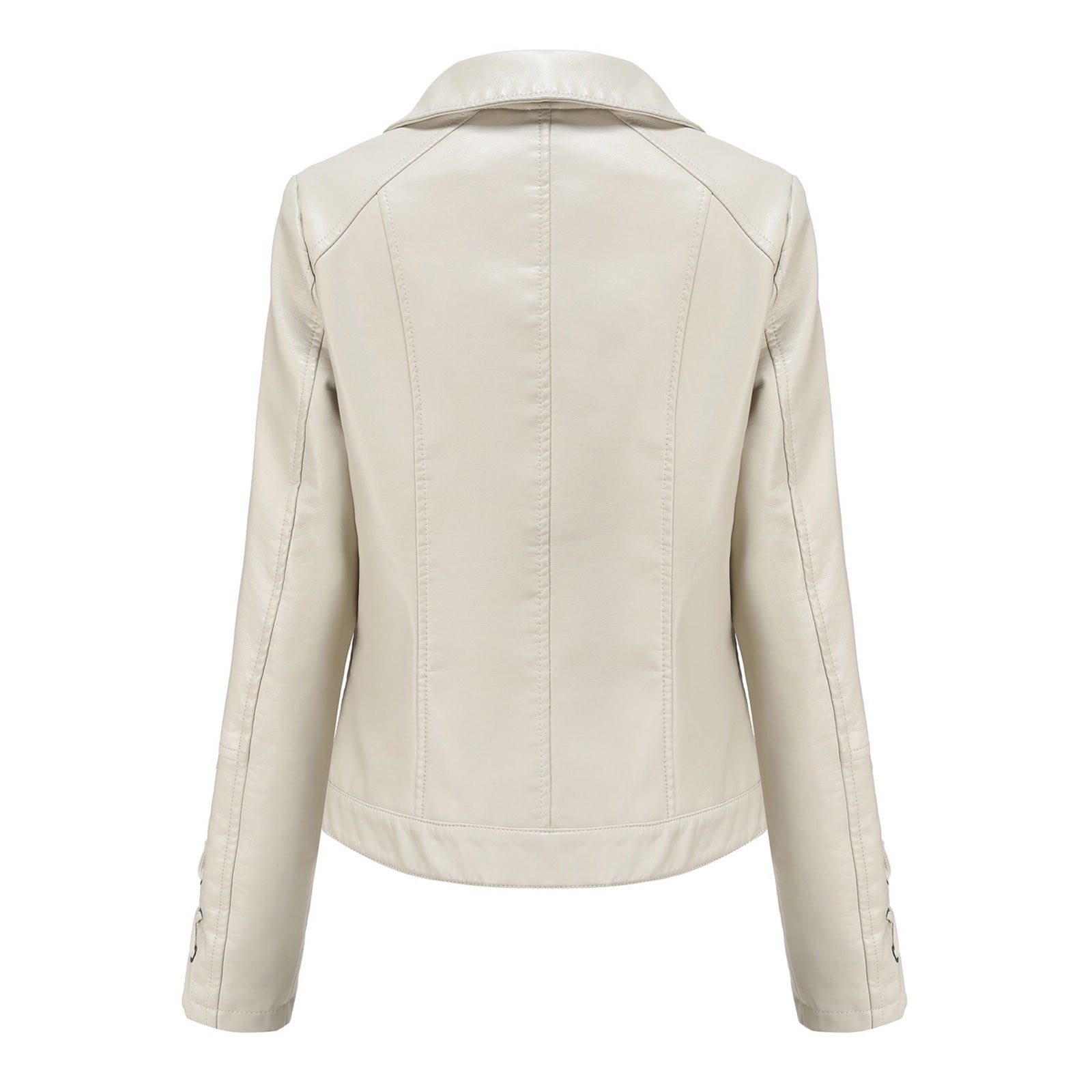 Sokhug Women's Slim Fit Faux Leather Jacket Lapel Zip Motorcycle Suit Coat, Beige