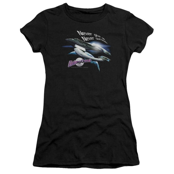 Galaxy Quest Never Surrender Junior Women's T-Shirt Sheer Black