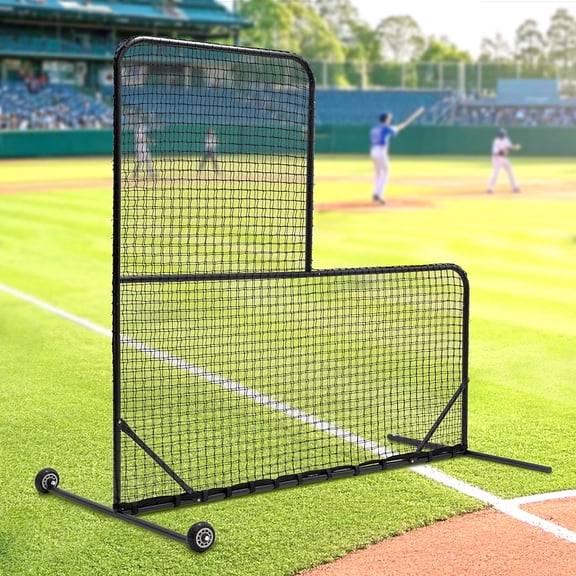 MIDOQIN L Screen Baseball with Wheels, 7 x 7 ft  Portable Baseball Pitching Net